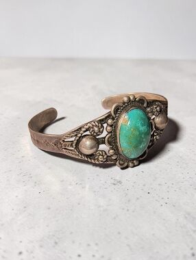 Fred Harvey Era Native American Or Southwest Turquoise Sterling Silver Bracelet